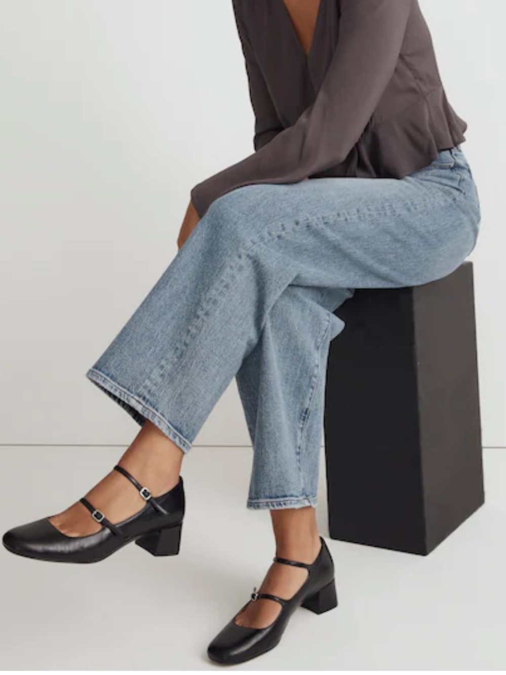Madewell The Nettie Heeled Mary Jane Shoes Leather Black 8